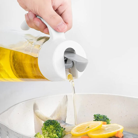 Automatic Flip-Cap Oil Dispenser – Glass Oil, Vinegar & Seasoning Dispenser