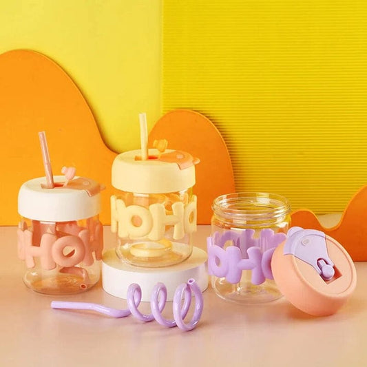 HOHO 2-in-1 Glass Sipper Bottle – 400 ml (Random Colour)