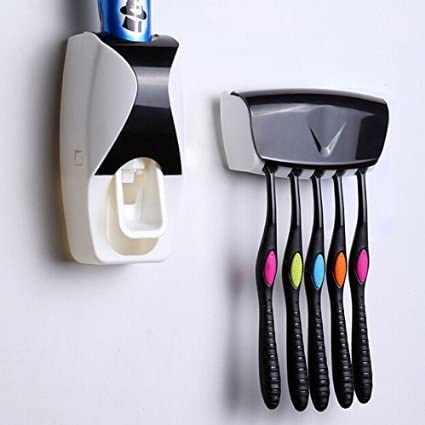 Wall-Mounted Toothbrush & Toothpaste Holder Set – Automatic Dispenser, Dustproof & No Power Needed