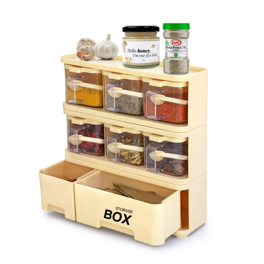 Spices Storage Box – Multi-Compartment Seasoning Organizer with Lids & Spoons for Kitchen