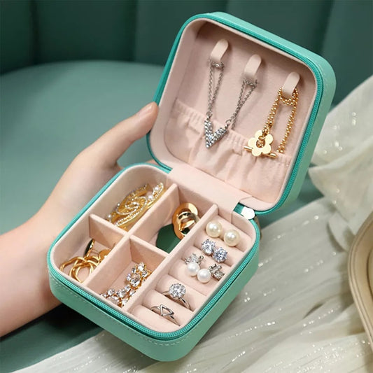 Leather Jewellery Organizer Box – Small Zipper Case for Earrings,