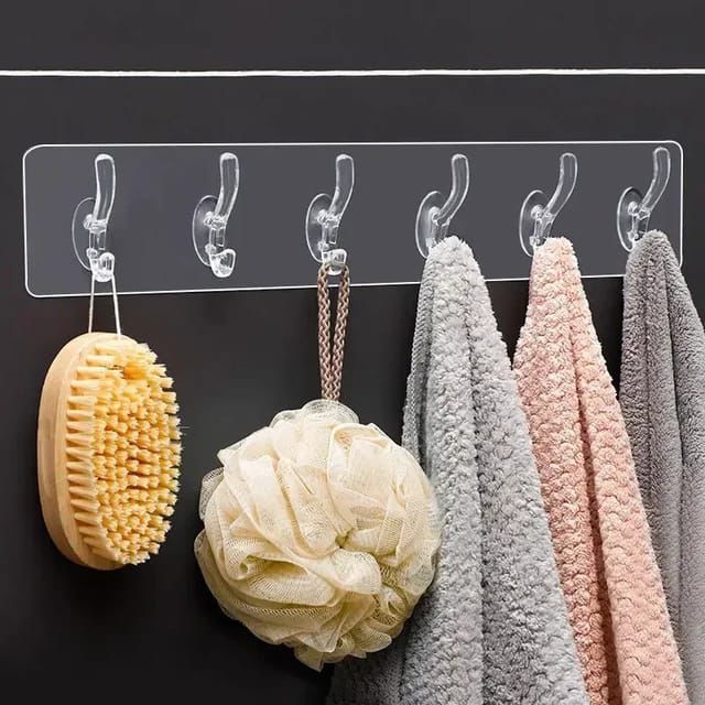 6-Hook Plastic Adhesive Sticker Patti – Strong Self‑Stick Hook Strip
