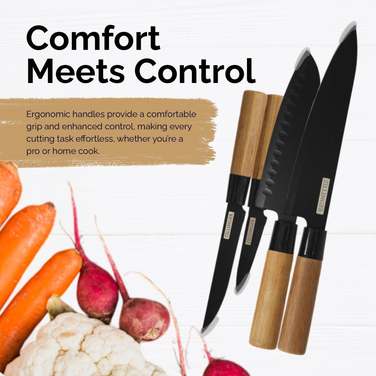 4-Piece Japanese Zillinger Knife Set – Ultra Sharp Stainless Steel Kitchen Knives