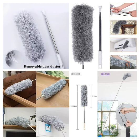 Extendable Microfiber Feather Duster – 30–100 in Telescoping Pole with Bendable Head