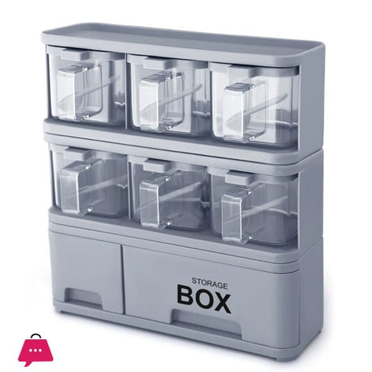 Spices Storage Box – Multi-Compartment Seasoning Organizer with Lids & Spoons for Kitchen